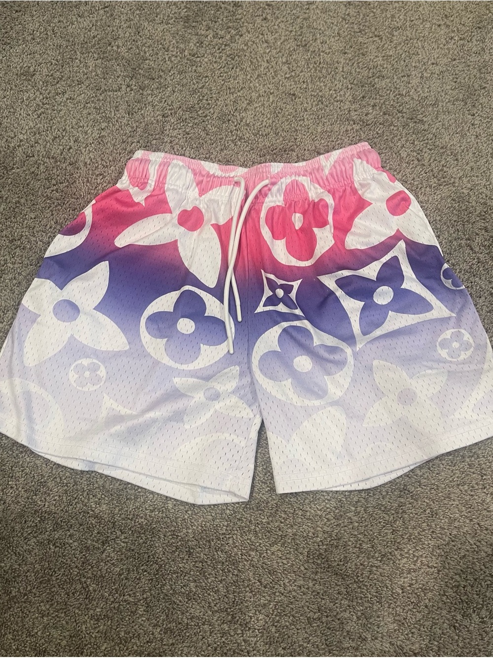 MR Remade Monogram Mesh Shorts – Size Large – Pink/Purple Gradient